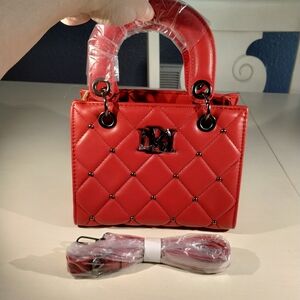 Badgley Mischka Red Quilted Mini Satchel Crossbody Purse